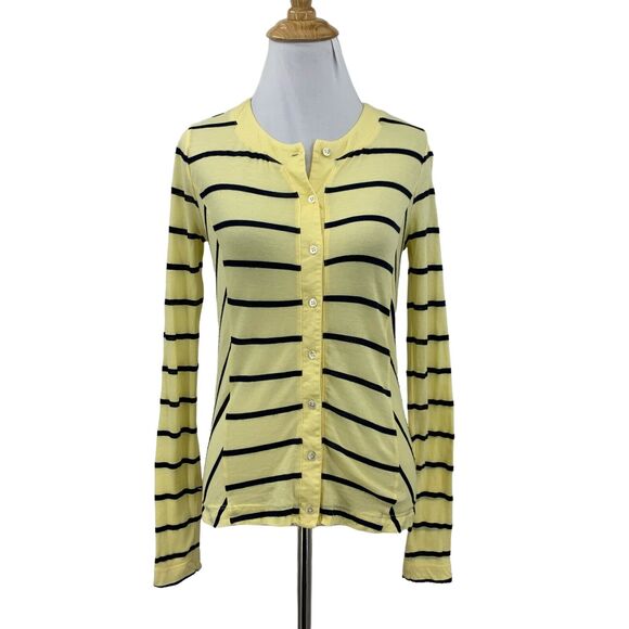 Three Dots Button Up Top Womens XS Extra Small Bloomingdales Yellow Navy Striped - Picture 1 of 10